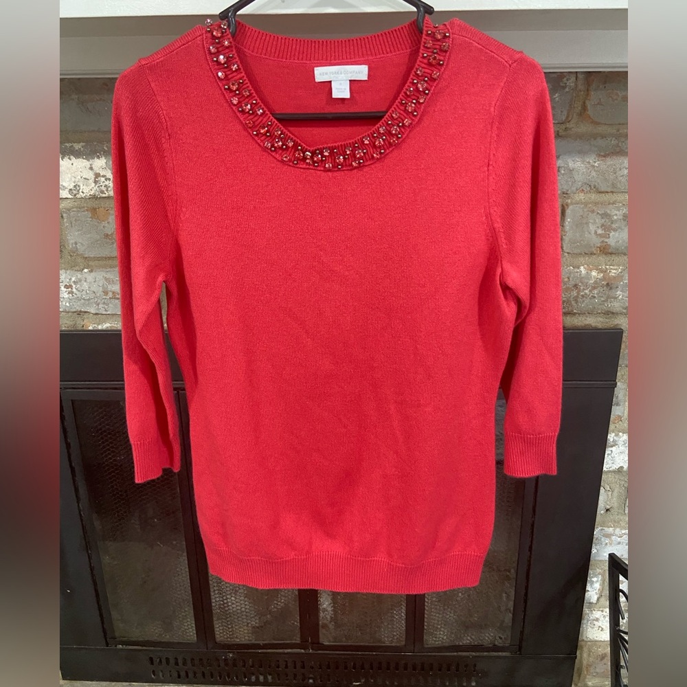 New York and Company bright pink beaded sweater Small